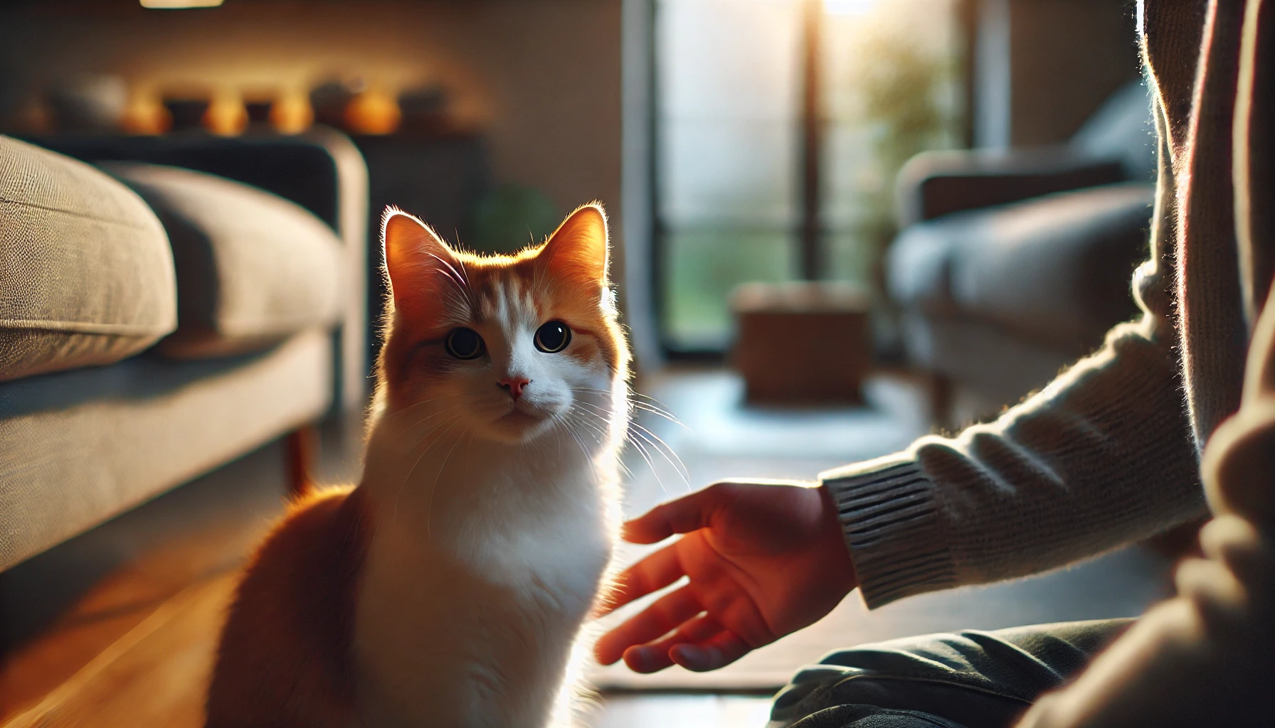 Gato sentado em uma sala, respondendo ao chamado do seu nome